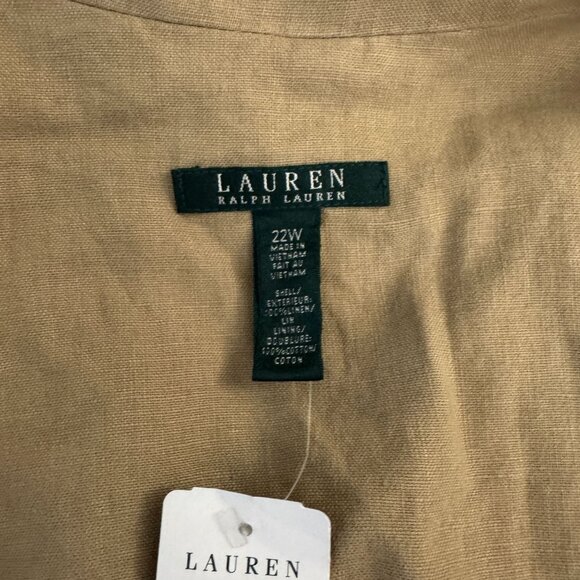 Lauren Ralph Lauren Women Plus Size 22W Arrowhead Tan 100% Linen Blazer 2 Button - Picture 10 of 11